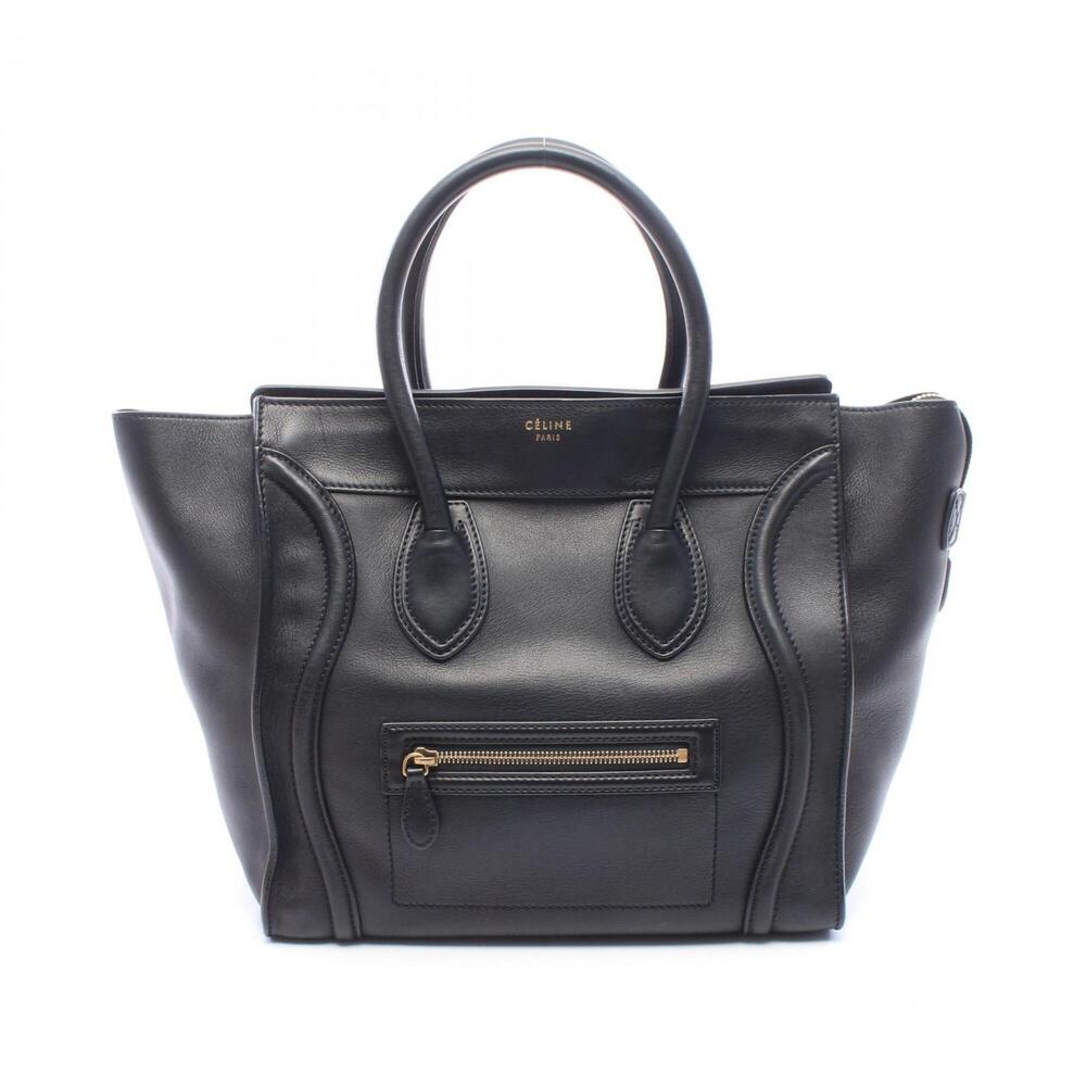 Celine Luggage Mini Shopper Handbag, Leather, Women's, Black, 165213